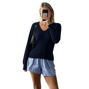 Vintage St. John Knit Sweater SMALL Navy Beaded Quiet Luxury Coastal Euro French